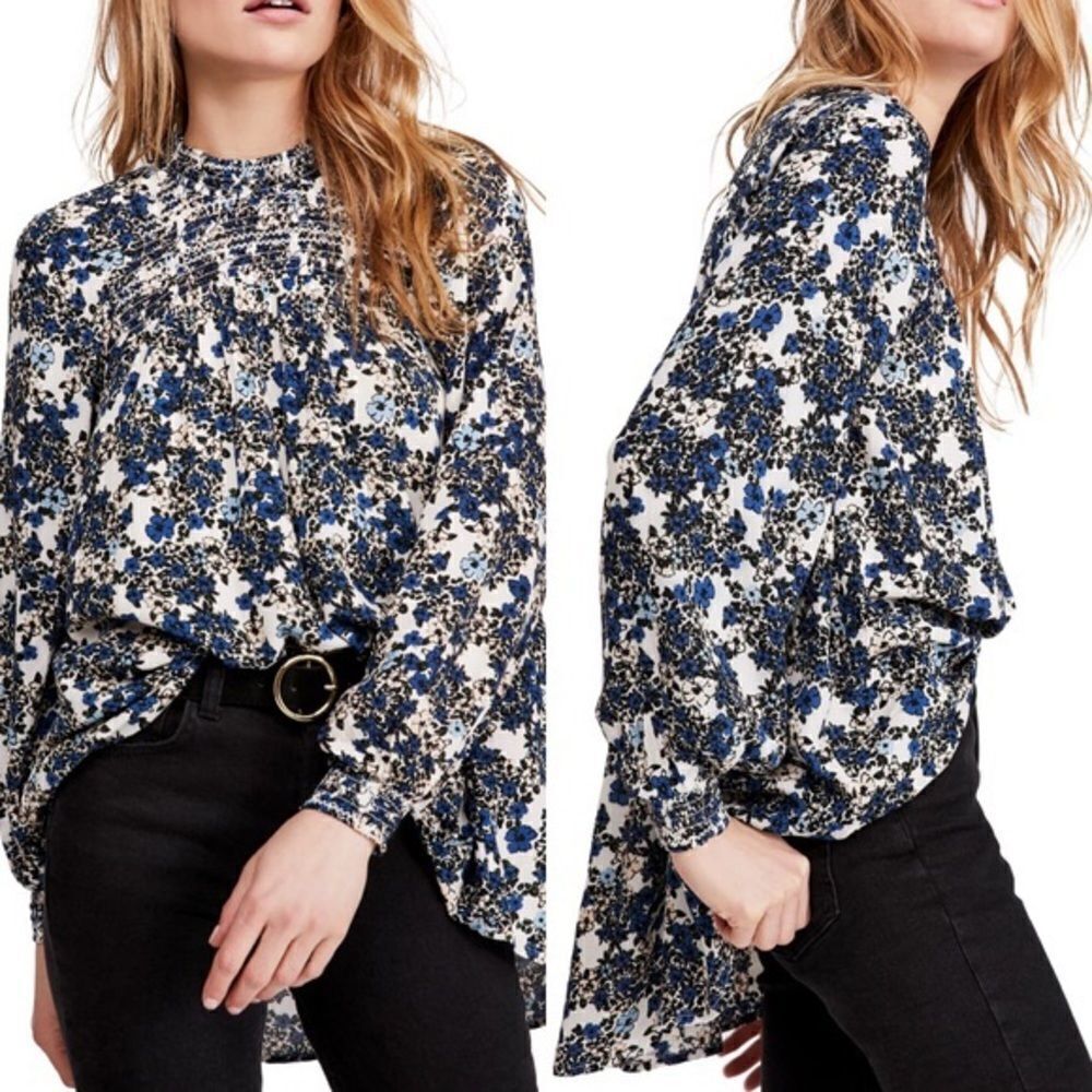 Free People Flowers in Her Hair Smock Detail Tunic Top Sz XS